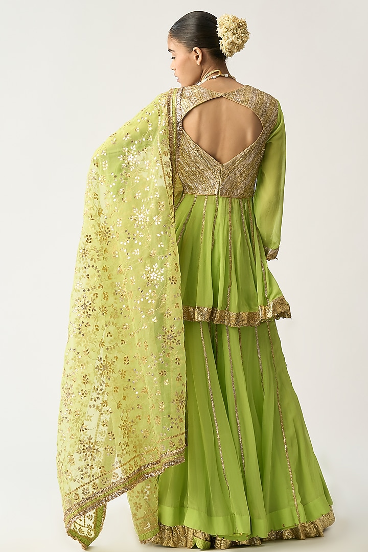 Neon Green Pure Georgette Bridal Sharara Set by ITRH at Pernia's Pop Up Shop