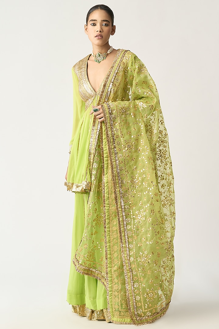 Neon Green Pure Georgette Bridal Sharara Set by ITRH at Pernia's Pop Up Shop