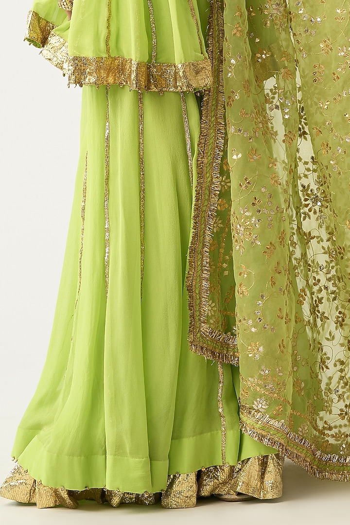 Neon Green Pure Georgette Bridal Sharara Set by ITRH at Pernia's Pop Up Shop