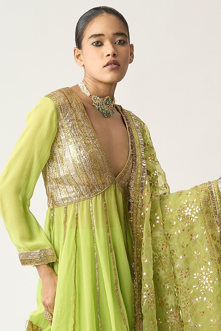 Neon Green Pure Georgette Bridal Sharara Set by ITRH at Pernia's Pop Up Shop