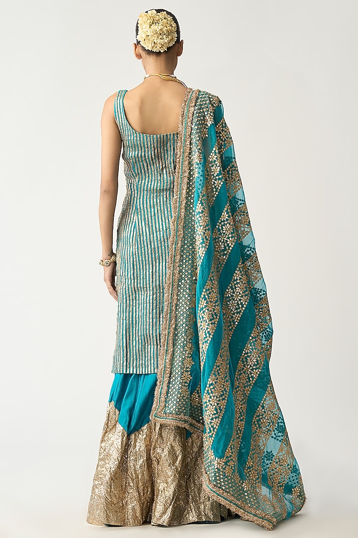 Turquoise Silk Chanderi Bridal Sharara Set by ITRH at Pernia's Pop Up Shop