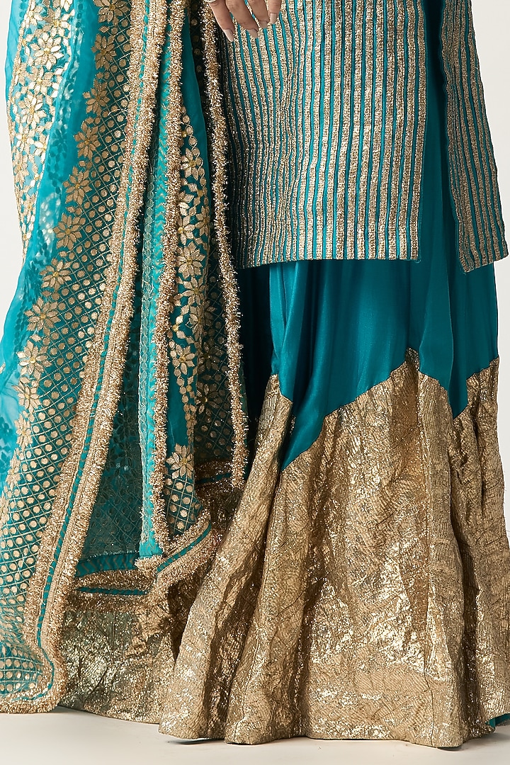 Turquoise Silk Chanderi Bridal Sharara Set by ITRH at Pernia's Pop Up Shop