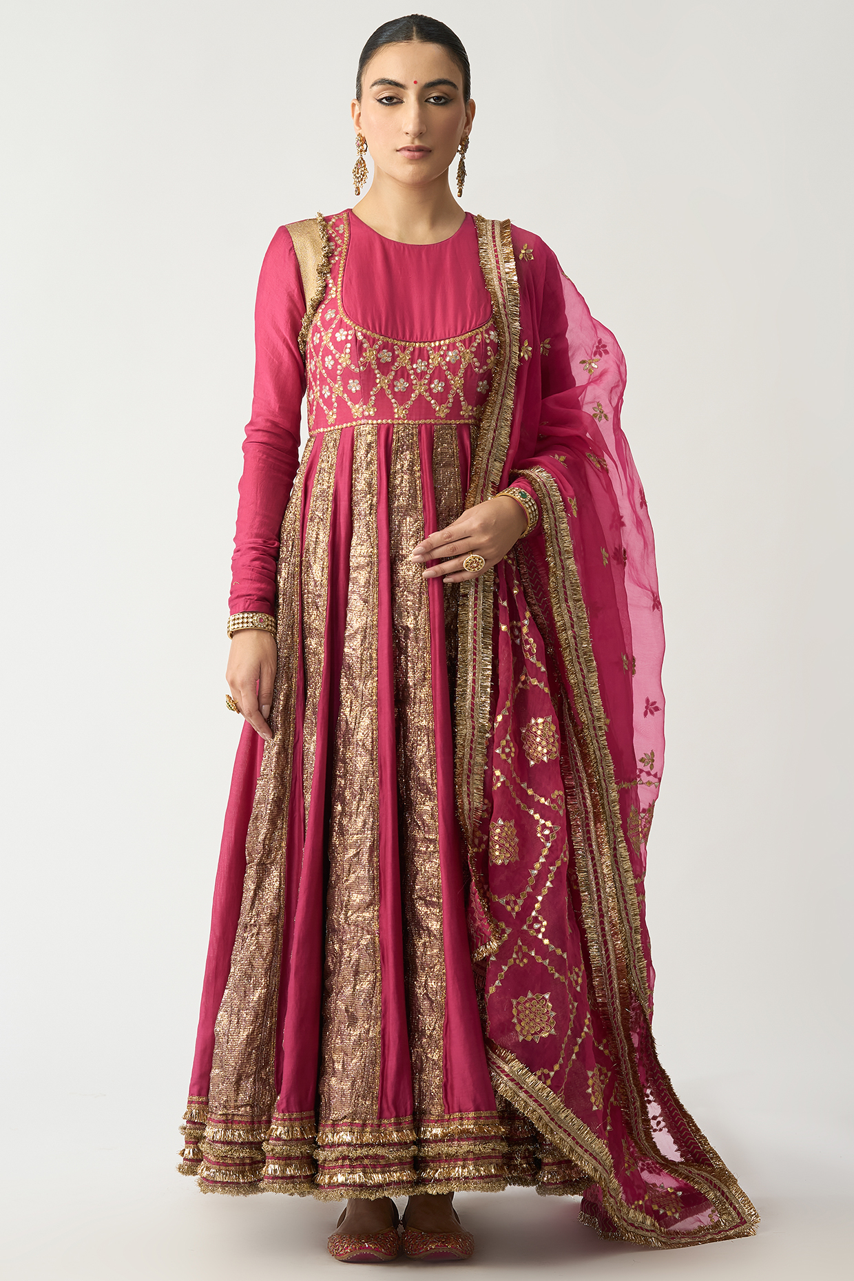 Fuchsia Silk Chanderi Bridal Anarkali Set by ITRH at Pernia's Pop Up Shop