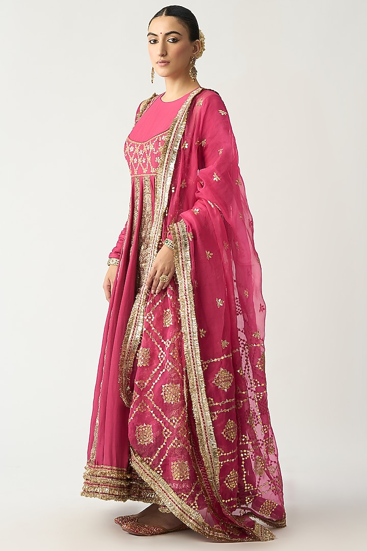Fuchsia Silk Chanderi Bridal Anarkali Set by ITRH at Pernia's Pop Up Shop