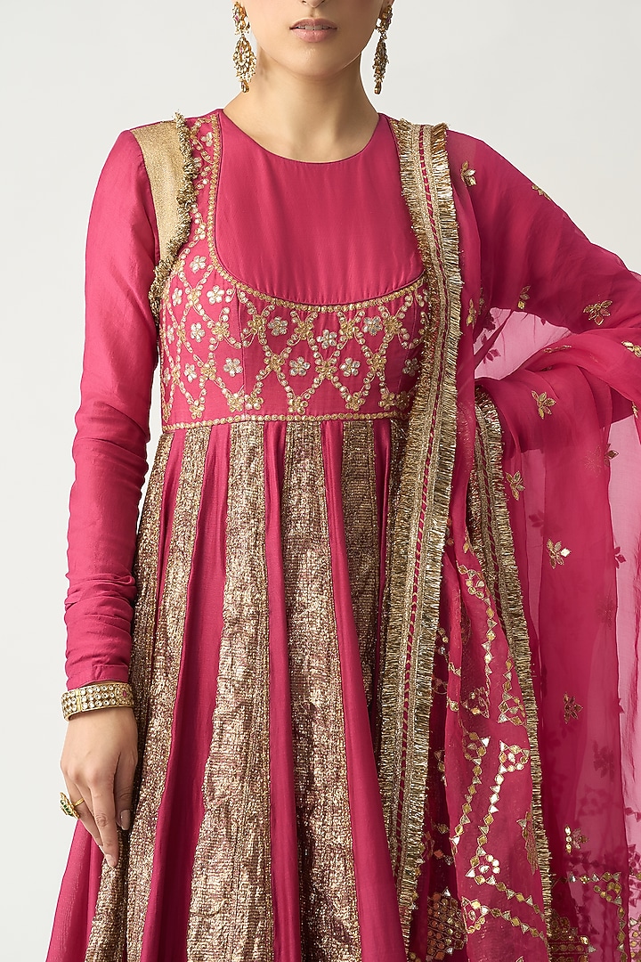 Fuchsia Silk Chanderi Bridal Anarkali Set by ITRH at Pernia's Pop Up Shop