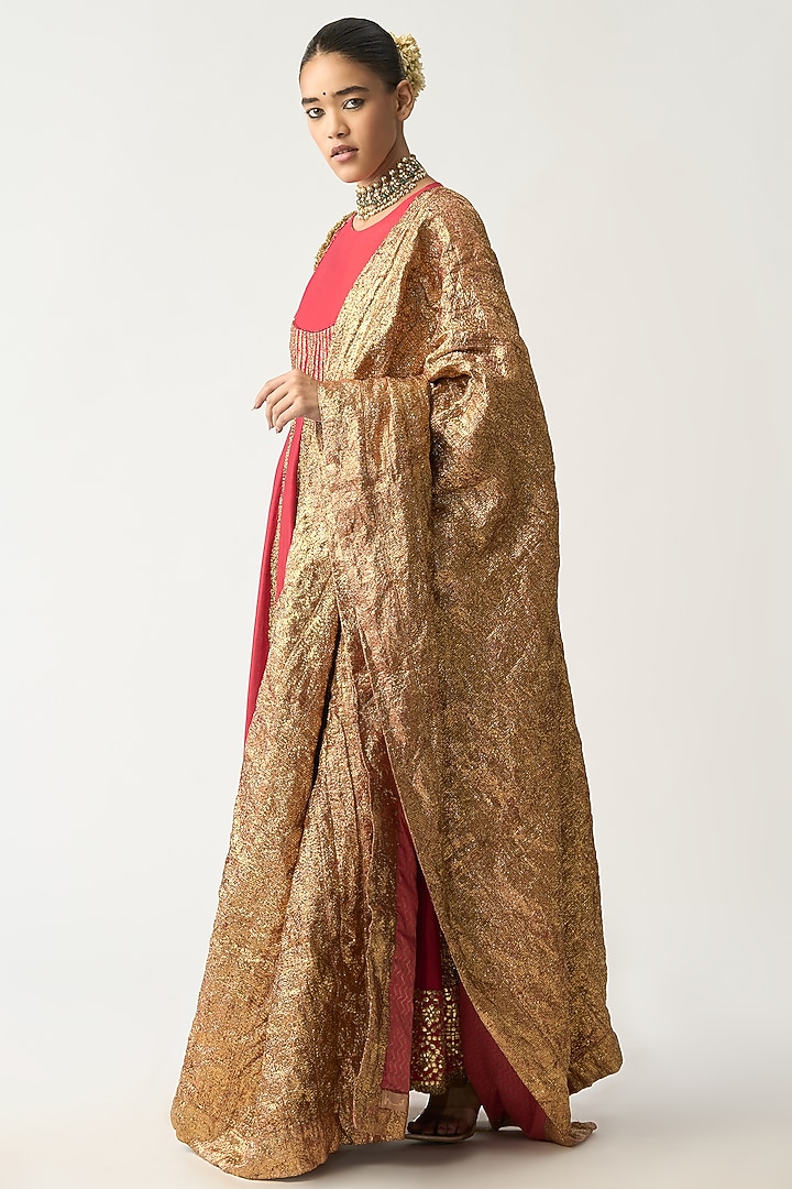 Red Silk Chanderi Bridal Anarkali Set by ITRH at Pernia's Pop Up Shop