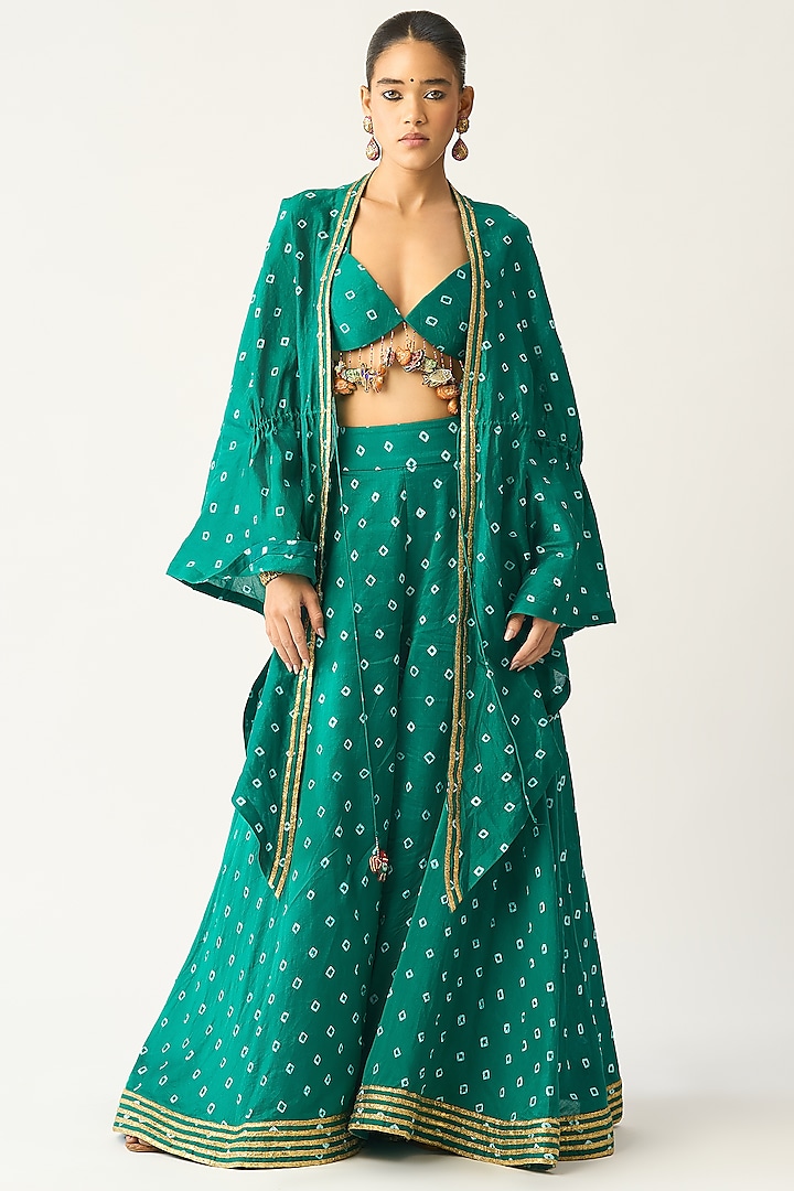 Leaf Green Silk Chanderi Sharara Set by ITRH