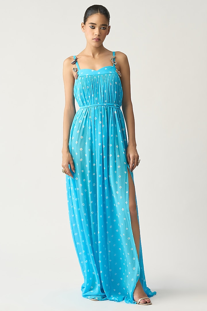 Turquoise Georgette Maxi Dress by ITRH
