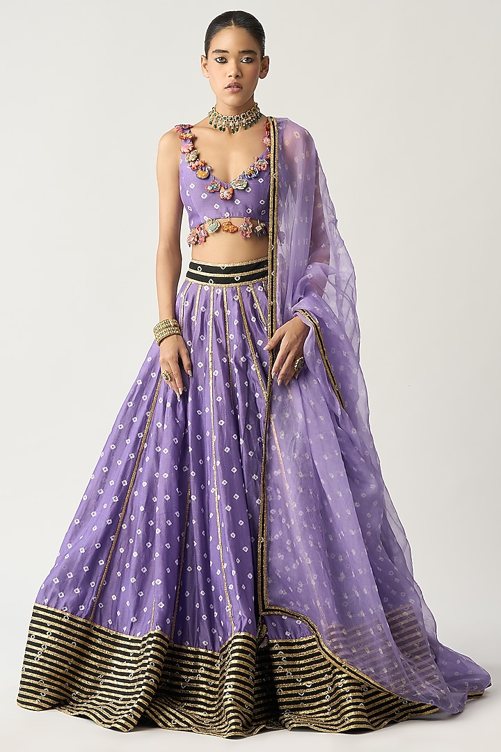 Lilac Silk Chanderi Lehenga Set by ITRH