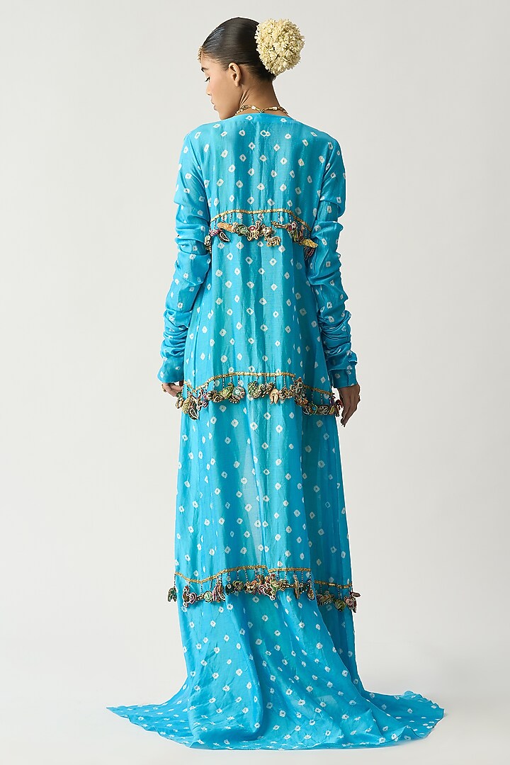 Turquoise Silk Chanderi Jacket Set by ITRH at Pernia's Pop Up Shop