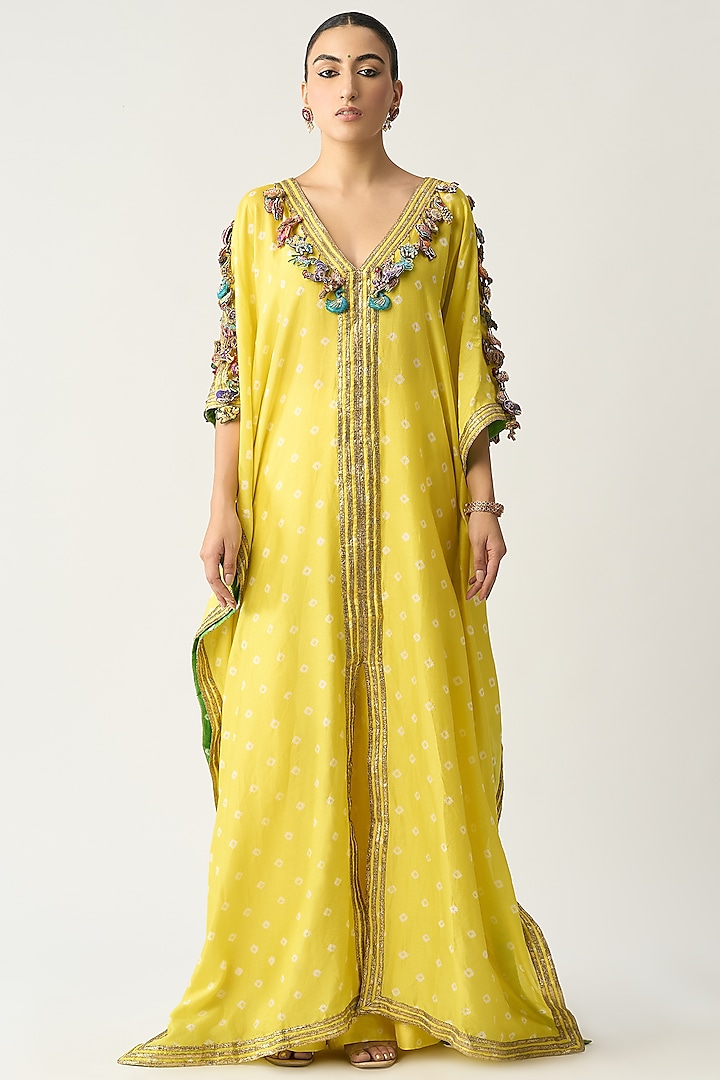 Yellow Silk Chanderi Kaftan by ITRH