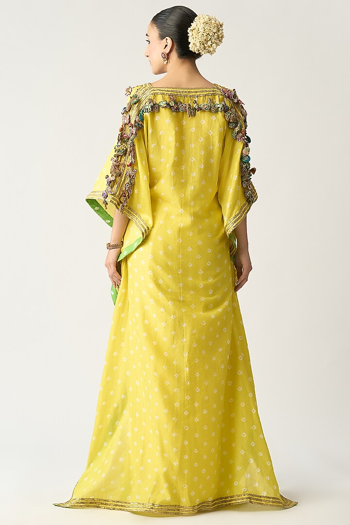Yellow Silk Chanderi Kaftan by ITRH at Pernia's Pop Up Shop