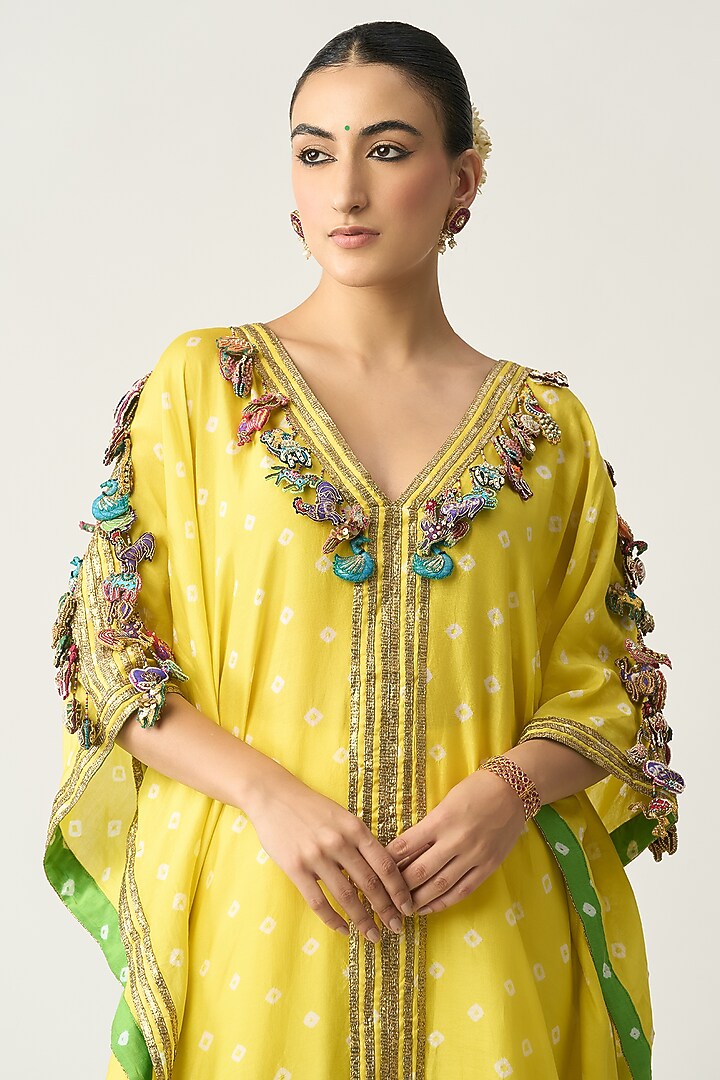 Yellow Silk Chanderi Kaftan by ITRH at Pernia's Pop Up Shop