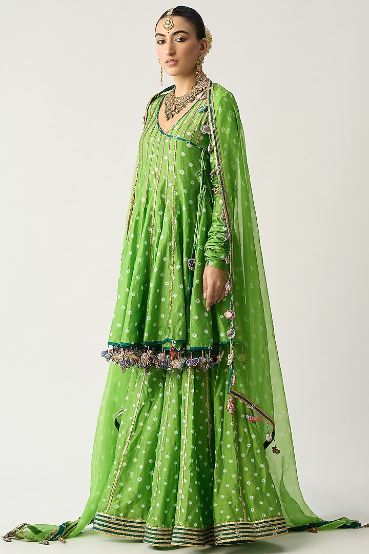 Parrot Green Silk Chanderi Sharara Set by ITRH