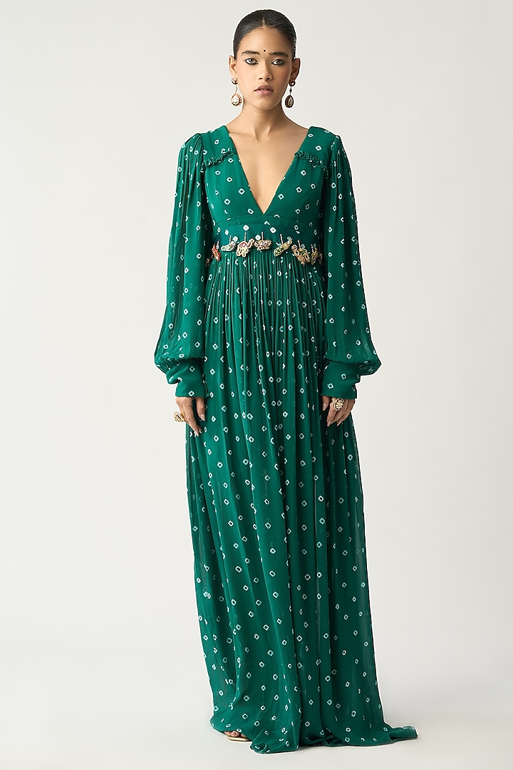 Leaf Green Georgette Maxi Dress by ITRH