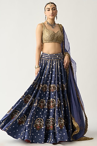 Indigo Embroidered Lehenga Set by ITRH