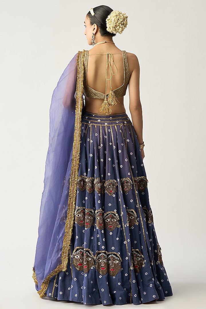 Indigo Embroidered Bridal Lehenga Set by ITRH at Pernia's Pop Up Shop