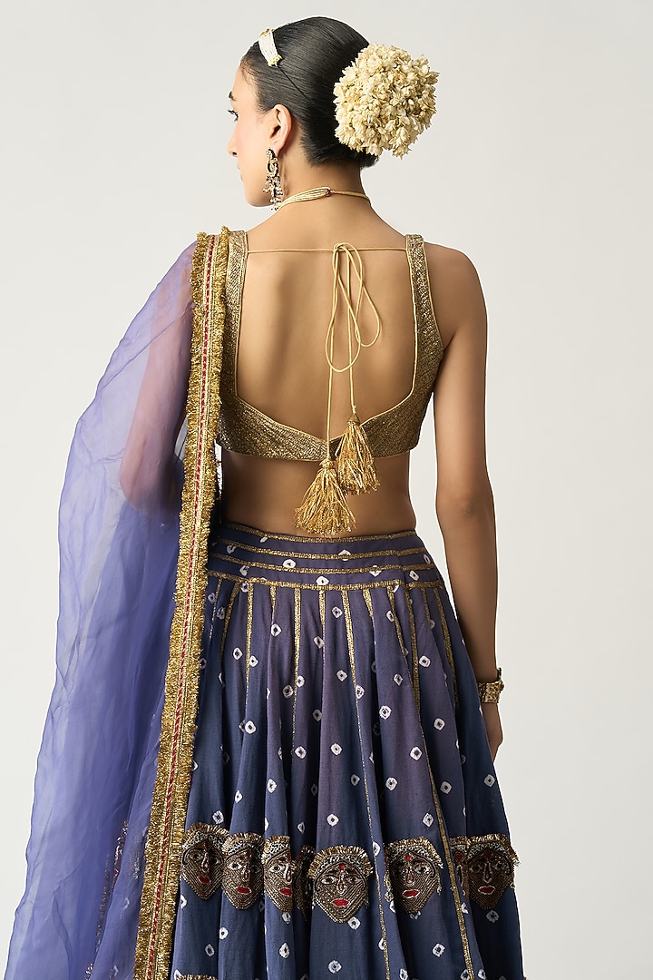 Indigo Embroidered Bridal Lehenga Set by ITRH at Pernia's Pop Up Shop