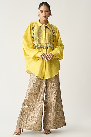 Yellow Silk Chanderi Oversized Tunic by ITRH