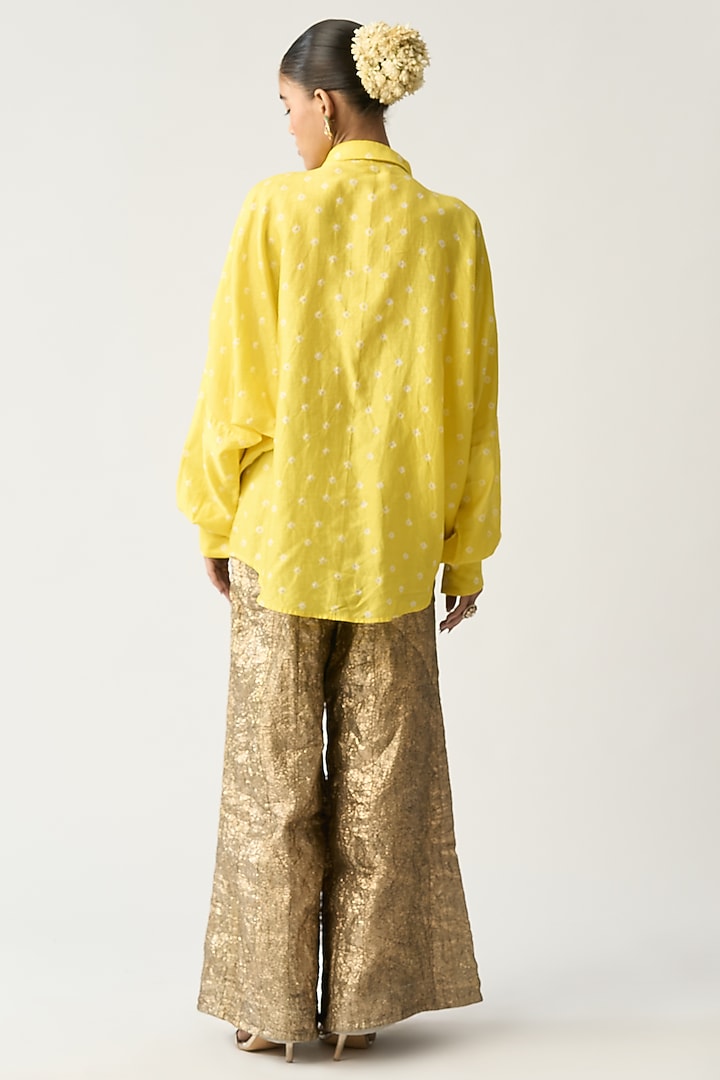 Yellow Silk Chanderi Oversized Tunic by ITRH at Pernia's Pop Up Shop