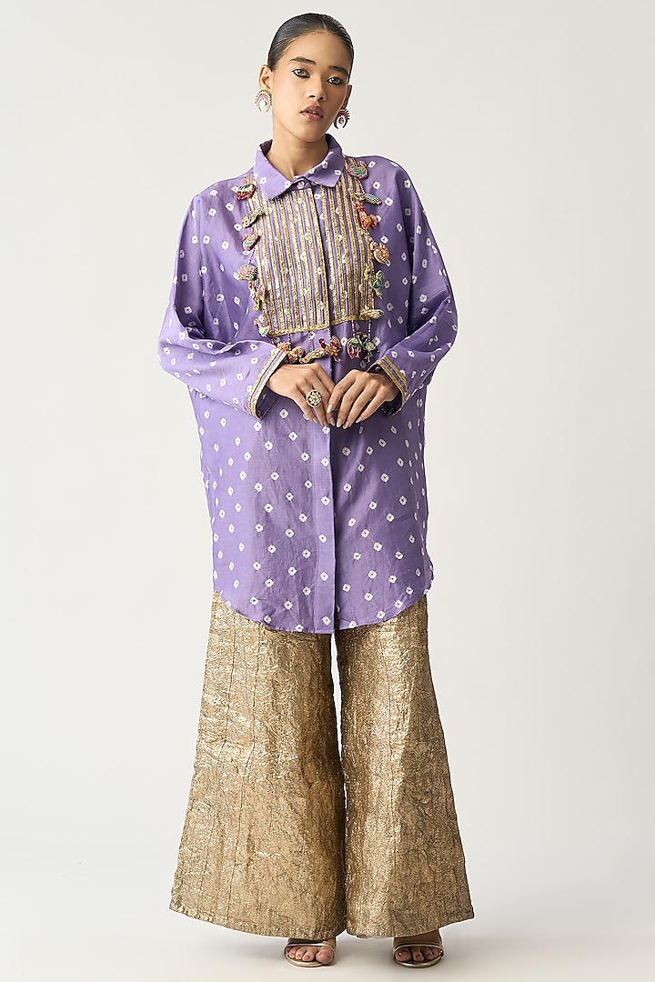Lilac Silk Chanderi Oversized Tunic by ITRH