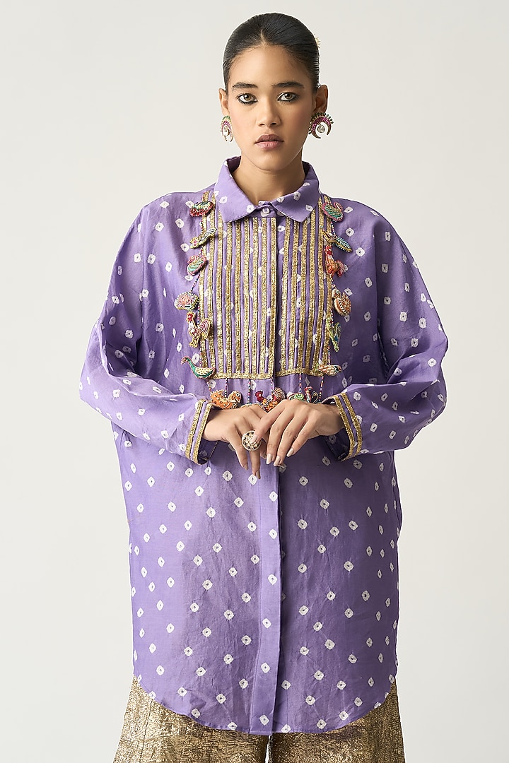 Lilac Silk Chanderi Oversized Tunic by ITRH at Pernia's Pop Up Shop