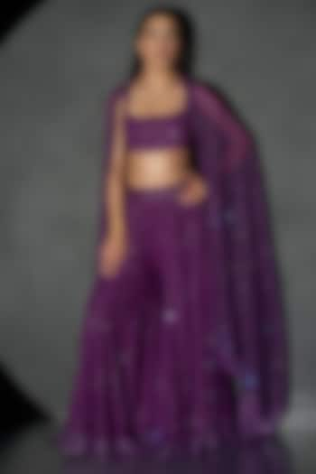 Purple Italian Crepe Sharara Set by ITRH at Pernia's Pop Up Shop