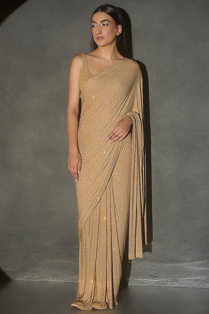 Gold Silk Jersey Saree Set by ITRH
