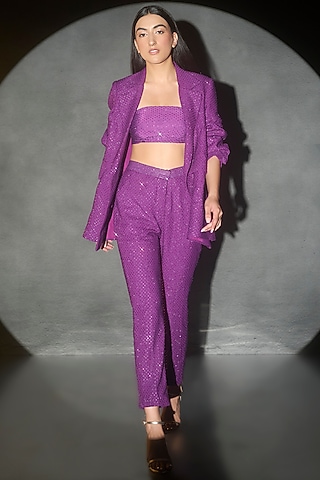 Purple Italian Crepe Jacket Set by ITRH