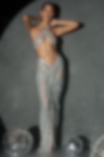 Silver Net Ruched Gown by ITRH at Pernia's Pop Up Shop