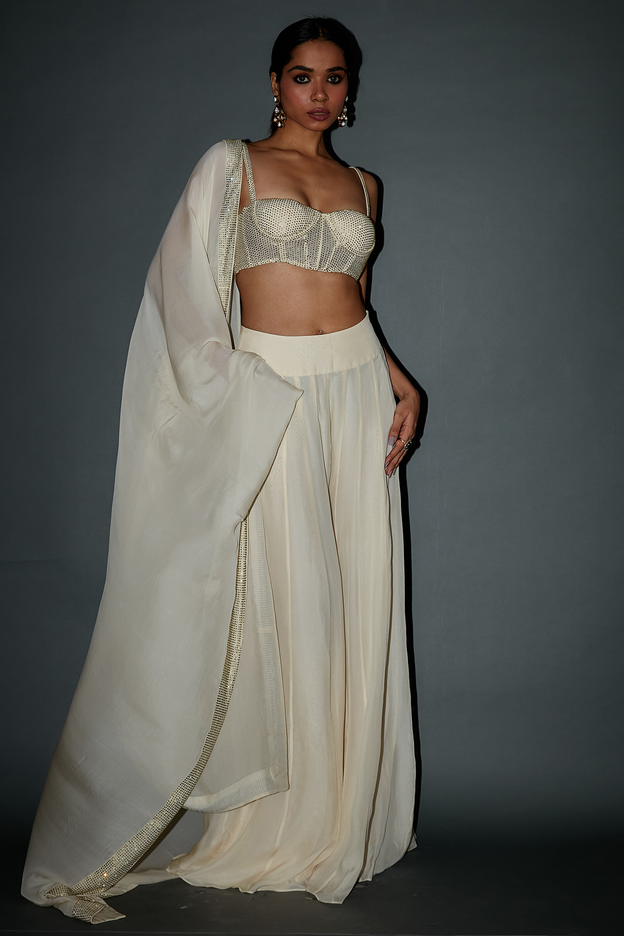 Off-White Chiffon Wedding Sharara Set by ITRH at Pernia's Pop Up Shop