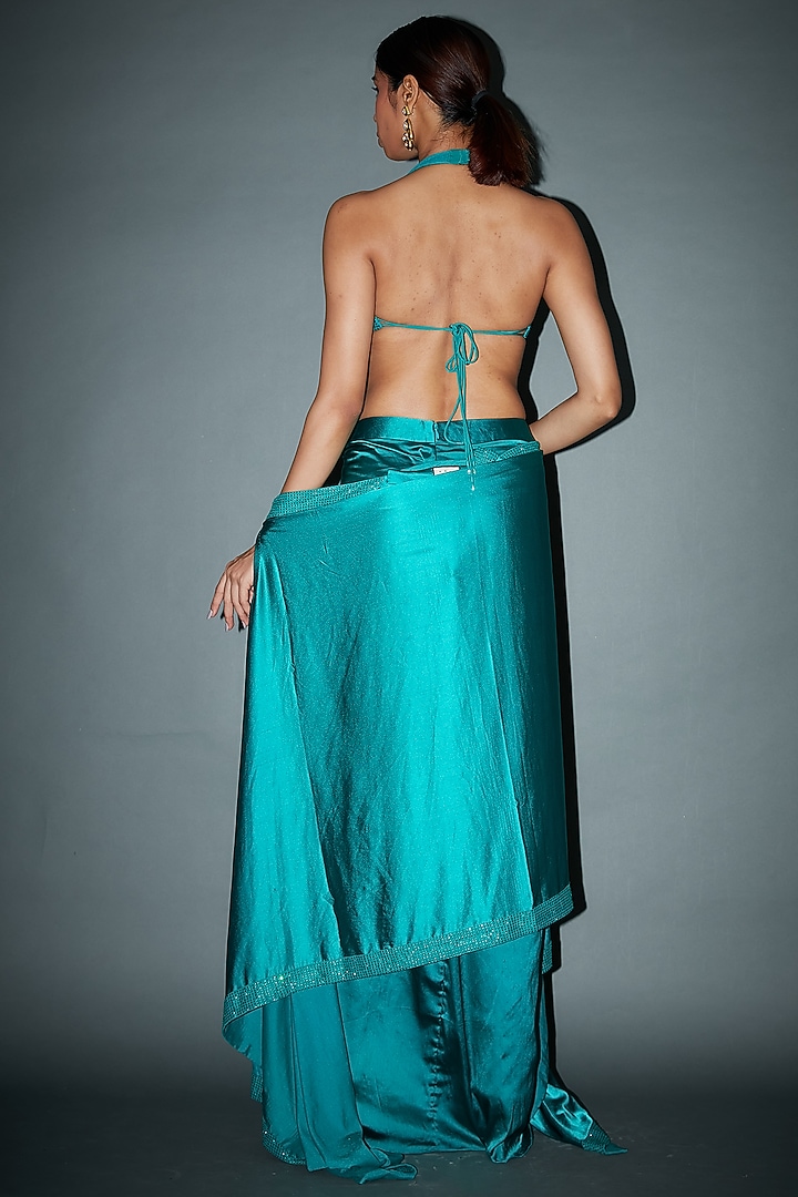 Emerald Green Satin Draped Skirt Set by ITRH at Pernia's Pop Up Shop