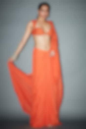 Orange Chiffon Pre-Draped Saree Set by ITRH at Pernia's Pop Up Shop