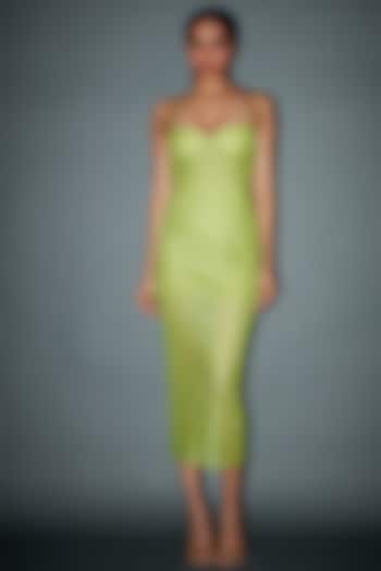 Neon Green Net Crystal Embellished Corset Dress by ITRH