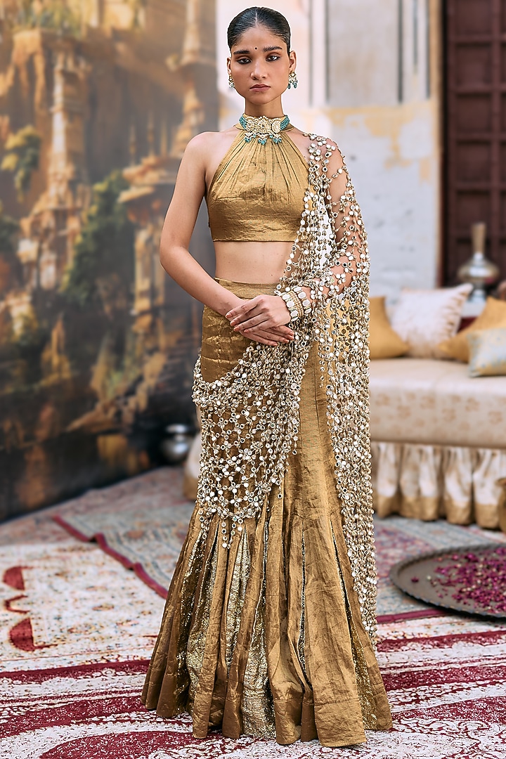 Bronze Tissue Fishtail Bridal Lehenga Set by ITRH at Pernia's Pop Up Shop