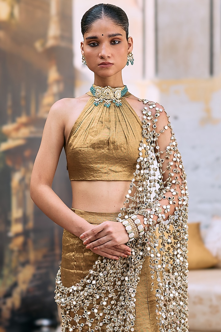 Bronze Tissue Fishtail Bridal Lehenga Set by ITRH at Pernia's Pop Up Shop
