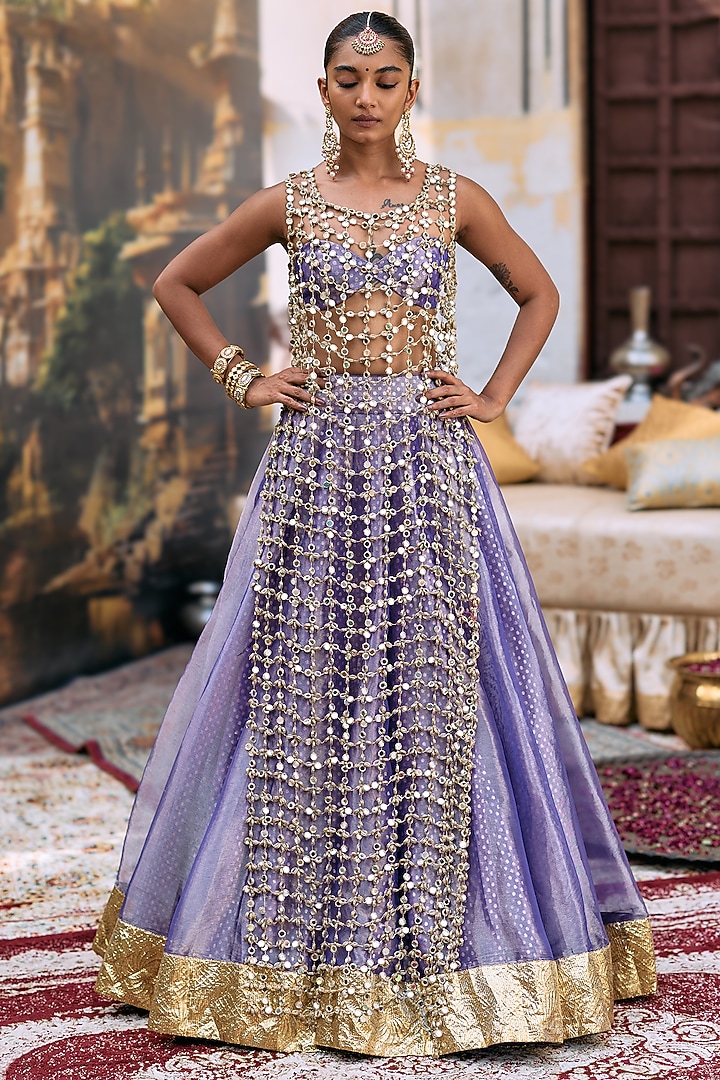 Lilac Tissue Bridal Lehenga Set by ITRH at Pernia's Pop Up Shop