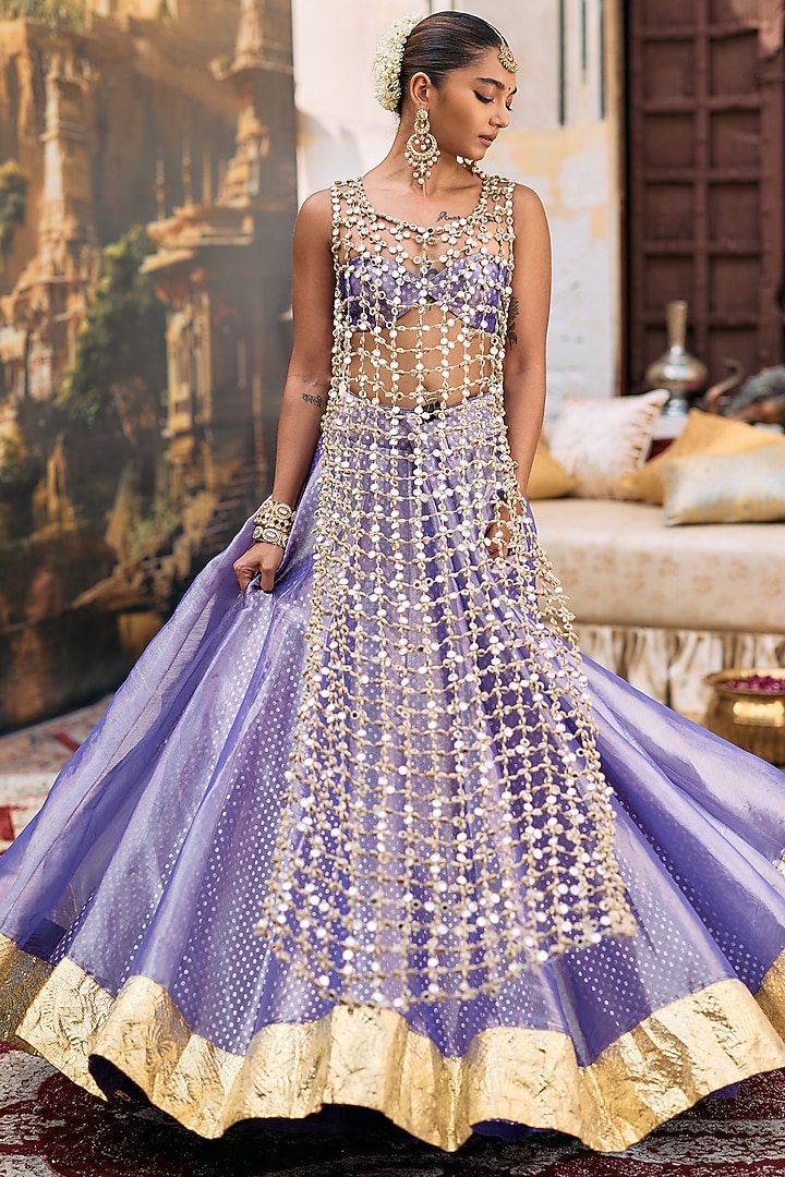 Lilac Tissue Bridal Lehenga Set by ITRH at Pernia's Pop Up Shop