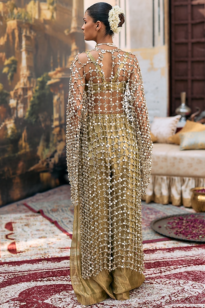 Green Tissue & Brocade Wide-Leg Pant Set by ITRH at Pernia's Pop Up Shop