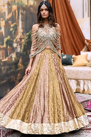 Pum & Golden Tissue Gota Lehenga Set by ITRH