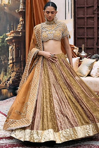 Pum & Golden Tissue Gota Lehenga Set by ITRH