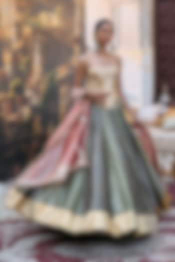Green & Black Tissue Gota Bridal Lehenga Set by ITRH at Pernia's Pop Up Shop