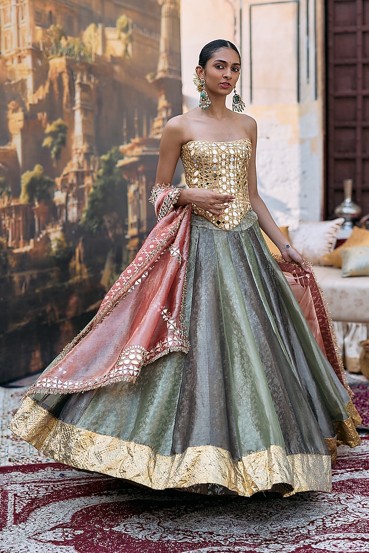 Green & Black Tissue Gota Bridal Lehenga Set by ITRH at Pernia's Pop Up Shop