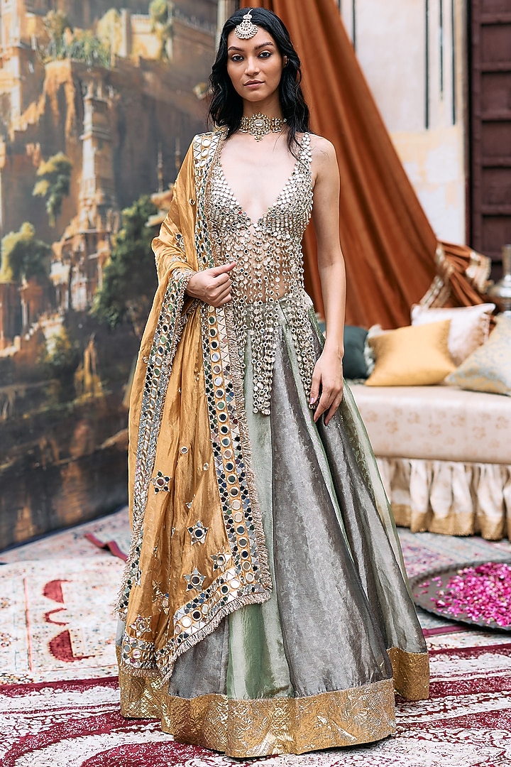 Green & Black Tissue Gota Bridal Lehenga Set by ITRH at Pernia's Pop Up Shop