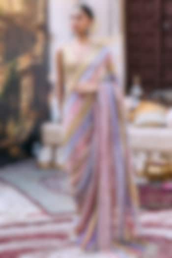 Multi-Colored Tissue Striped Pre-Draped Bridal Saree Set by ITRH at Pernia's Pop Up Shop