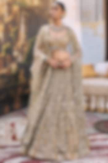Golden Tissue Hand Embroidered Bridal Lehenga Set by ITRH at Pernia's Pop Up Shop