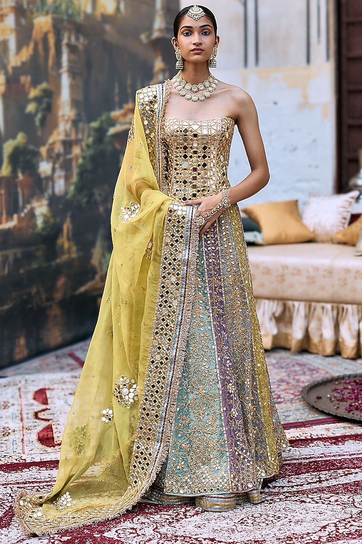 Multi-Colored Khadi & Crepe Bridal Lehenga Set by ITRH at Pernia's Pop Up Shop