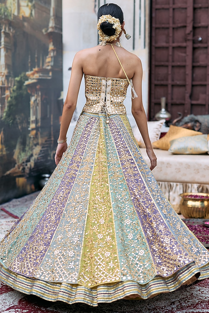Multi-Colored Khadi & Crepe Bridal Lehenga Set by ITRH at Pernia's Pop Up Shop