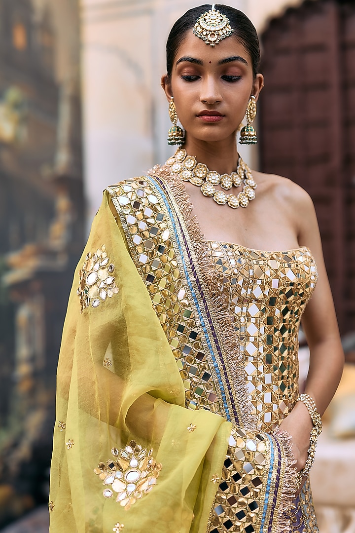 Multi-Colored Khadi & Crepe Bridal Lehenga Set by ITRH at Pernia's Pop Up Shop