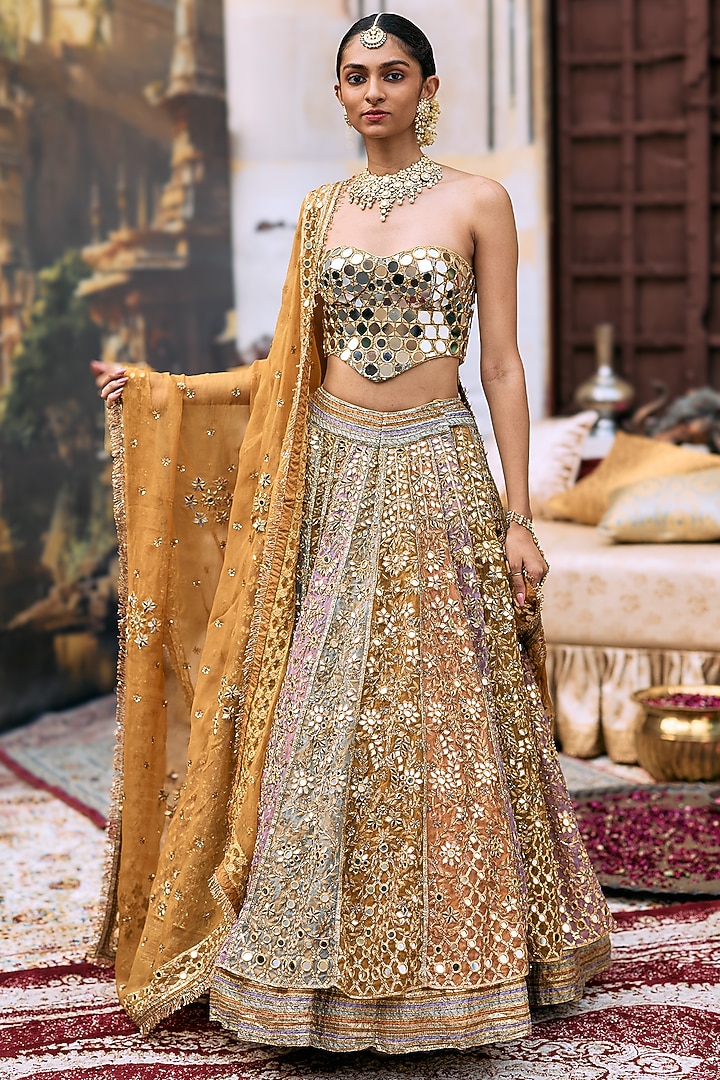Multi-Colored Khadi & Crepe Bridal Lehenga Set by ITRH at Pernia's Pop Up Shop